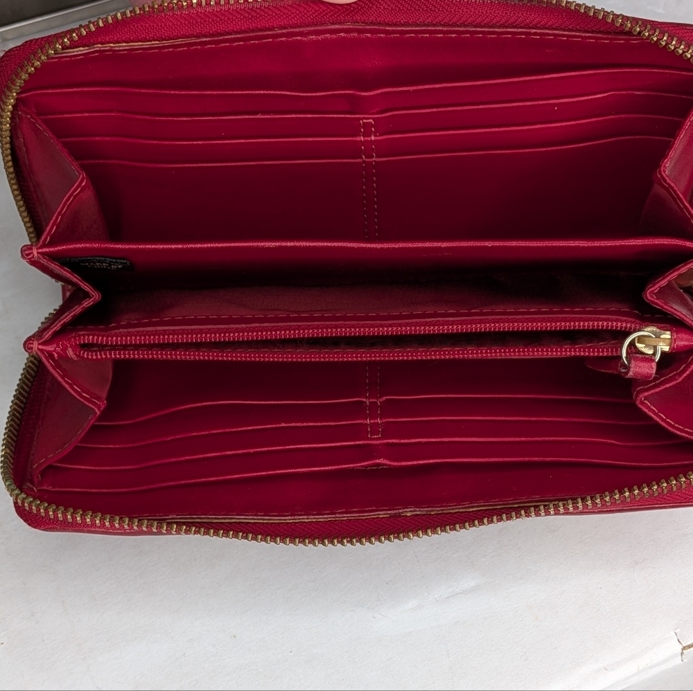 Coach Zoe Vintage Red Leather Zip Wallet Buckles Accordion Organizer EST 1941 - Picture 14 of 15